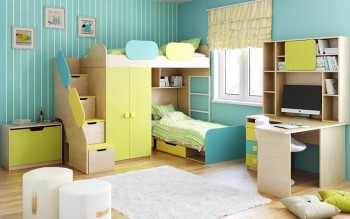 Детская комната Смайли (Желтый/Голубой/Зеленый/корпус Клен) в Поваренке - povarenka.mebel54.com | фото