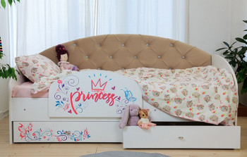 Кровать детская Эльза с бортиком Принцесса Белый/Бежевый в Поваренке - povarenka.mebel54.com | фото