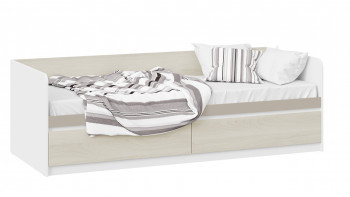 Кровать «Сканди» с 2 ящиками Дуб Гарден/Белый/Глиняный серый в Поваренке - povarenka.mebel54.com | фото