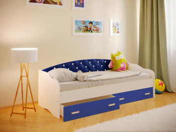 Кровать Софа-8 с мягкой спинкой со стразами (900х2000) Белый/Синий в Поваренке - povarenka.mebel54.com | фото