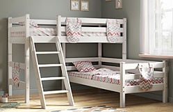 Кровать Соня вариант 8 угловая с наклонной лестницей Белый полупрозрачный в Поваренке - povarenka.mebel54.com | фото