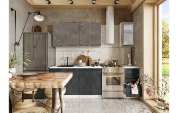 Кухонный гарнитур Нувель 1800мм белый/бетон коричневый/бетон черный в Поваренке - povarenka.mebel54.com | фото