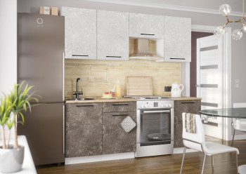 Кухонный гарнитур Нувель 2100мм белый/бетон коричневый в Поваренке - povarenka.mebel54.com | фото