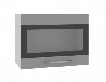 Норд ШВГС 600 Шкаф верхний горизонтальный со стеклом (Софт черный/корпус Белый) в Поваренке - povarenka.mebel54.com | фото