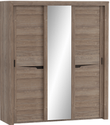 Шкаф трехдверный Соренто с раздвижными дверями Дуб стирлинг/Кофе структурный матовый в Поваренке - povarenka.mebel54.com | фото