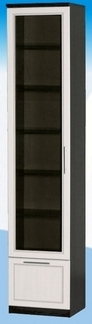 Шкаф высокий с ящиком и стеклодверью ДЛЯ ГОСТИНОЙ ШВЯС-450 Венге/Дуб выбеленный в Поваренке - povarenka.mebel54.com | фото